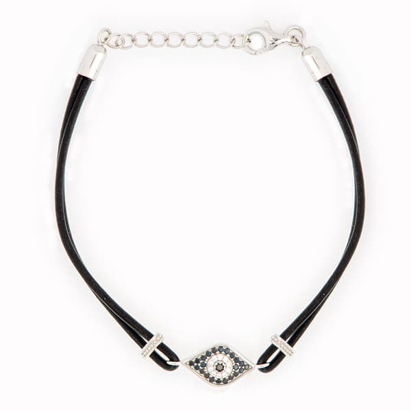 Black Cubic Zirconia Evil Eye Cord Bracelet - image 