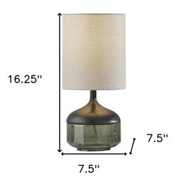 HomeRoots 16in. Dark Green Wood and Smoked Glass Table Lamp