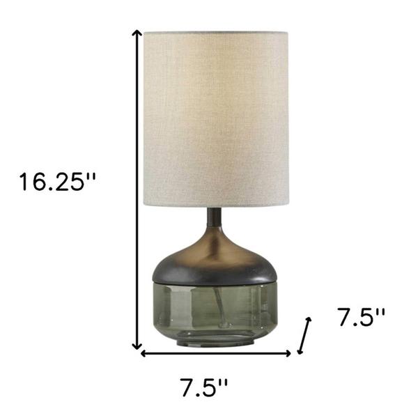 HomeRoots 16in. Dark Green Wood and Smoked Glass Table Lamp