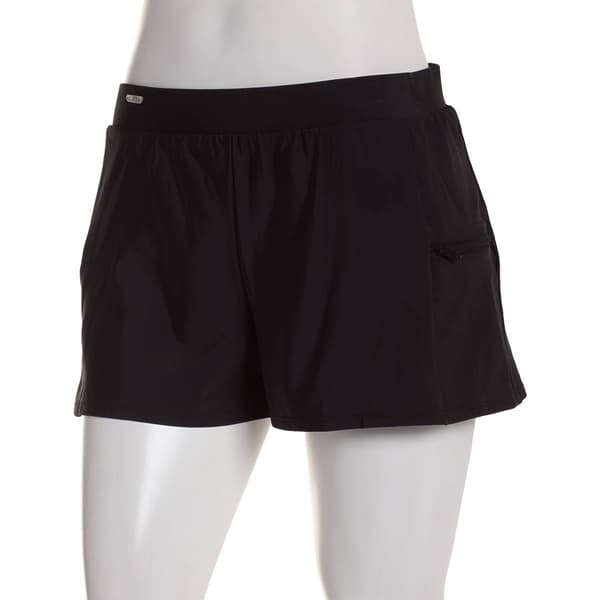 Womens American Beach Solid Double Zip Pocket Swim Shorts - image 