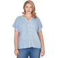 Plus Size Ruby Rd. French Riviera Short Sleeve Paisley Blouse - image 1