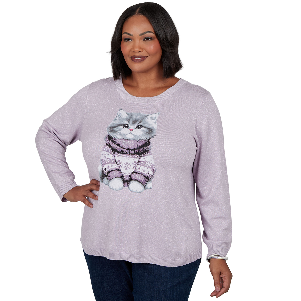 Plus Size Emaline Holiday Festivities Kitten Graphic Sweater