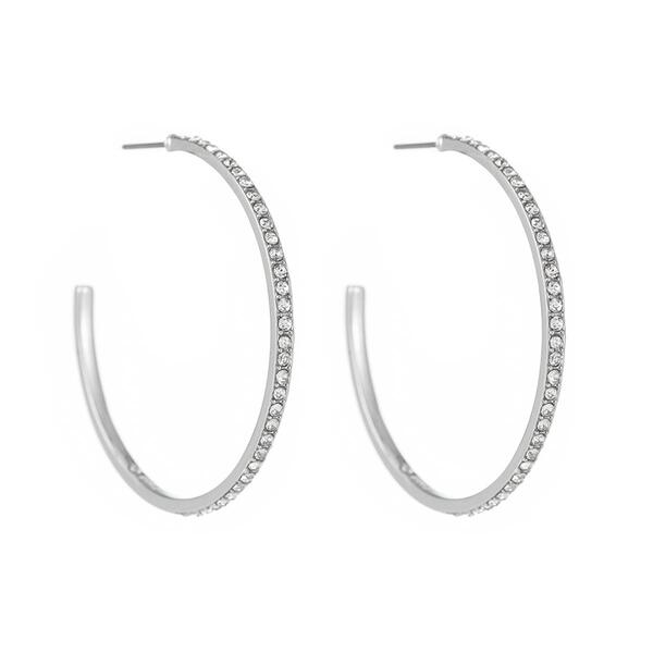 Roman Silver-Tone Crystal Large Hoop Post Earrings - image 
