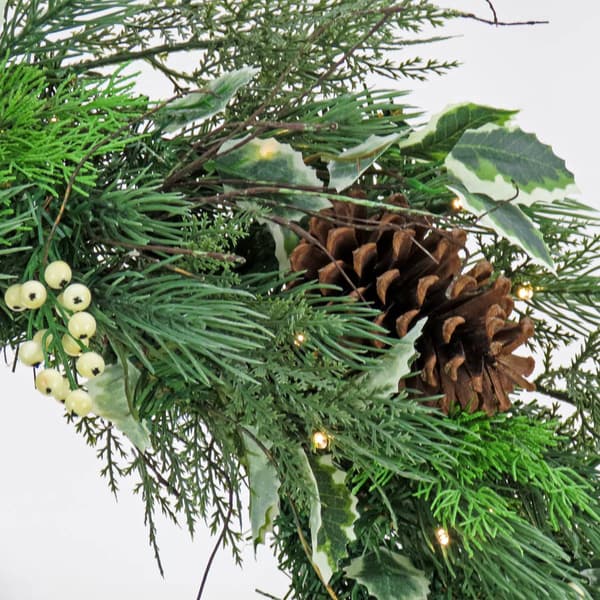 National Tree 28in. Holly & White Mixed Greenery Wreath w/ LED