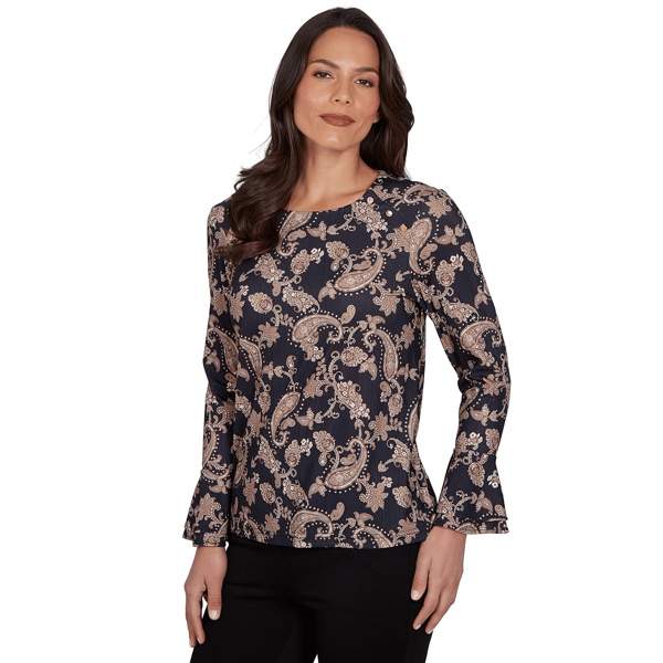 Womens Emaline Country Code Long Flounce Sleeve Paisley Blouse