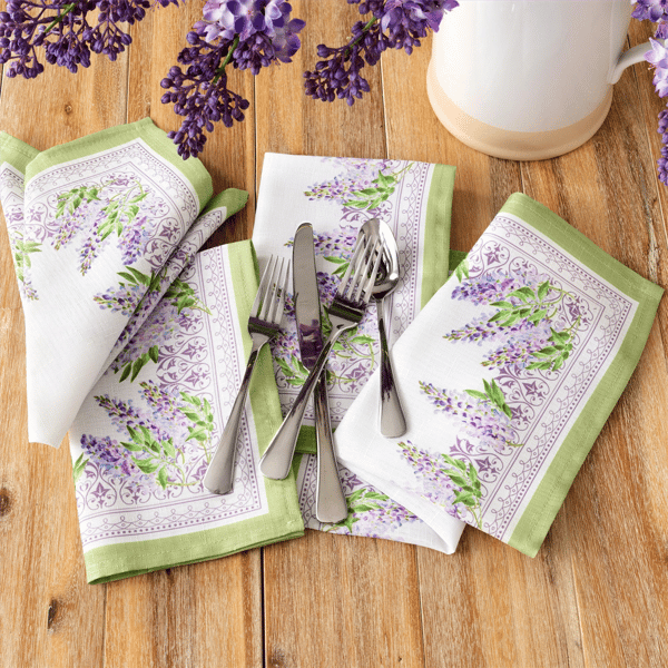 Threadmade Lilac Garden Floral Dinner Napkins - Set of 4