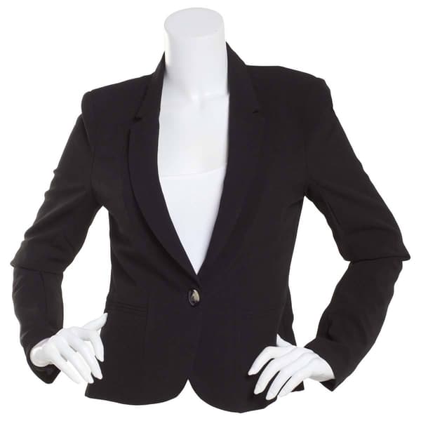 Juniors Leighton Bi Stretch One Button Fitted Blazer - Black - image 