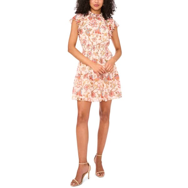 Petite MSK Flutter Sleeve Floral Chiffon A-Line Dress
