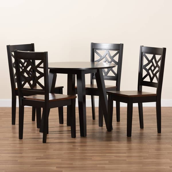 Baxton Studio Rava Two-Tone Dark Brown Wood 5pc. Dining Set