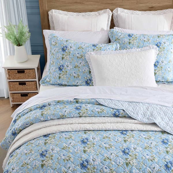 Laura Ashley Peony Garden Cotton Reversible Quilt Set