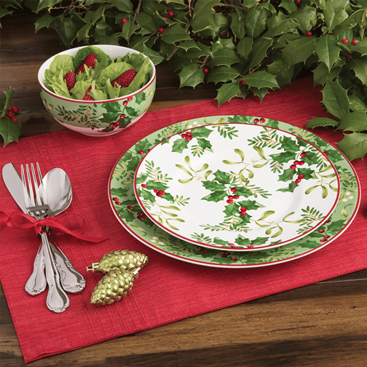 222 Fifth Christmas Foliage 12pc. Porcelain Dinnerware Set