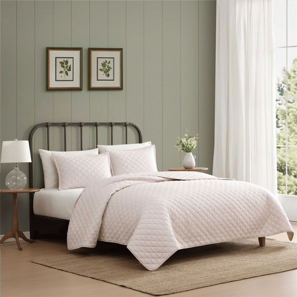 Laura Ashley Tessas Ticking Stripe Reversible Qulit Set