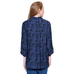 Plus Size Ali Miles Roll Tab Sleeve Abstract Button Front Blouse