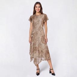 Womens Vivid Aura Flutter Sleeve Paisley Mesh Midi Dress