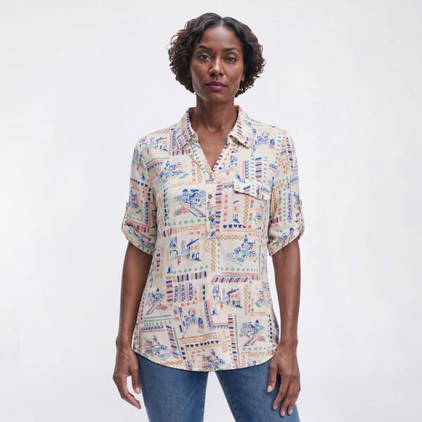Womens Emily Daniels Elbow Sleeve Scenic Patchwork Blouse - image 