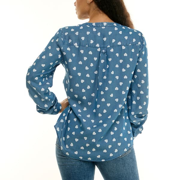 Womens Zac & Rachel Roll Tab Sleeve All Over Heart Blouse
