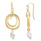 Roman Gold-Tone Double Hoop with Pearl Dangle Drop Earrings - image 1