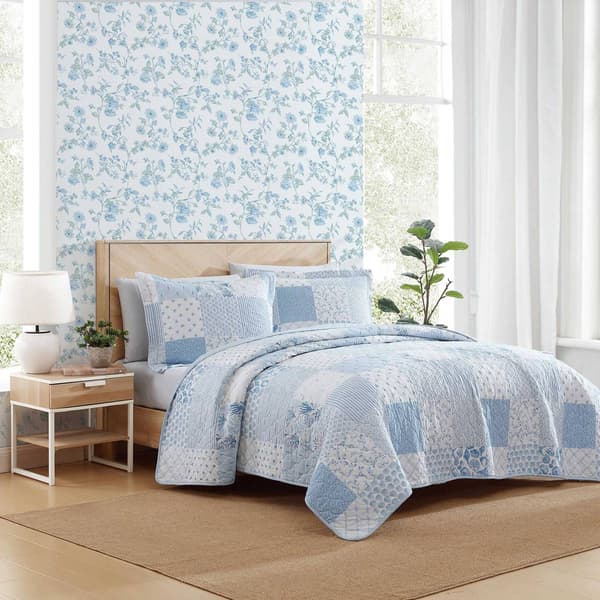 Laura Ashley Colleens Coastal Patchwork Cotton Quilt Set