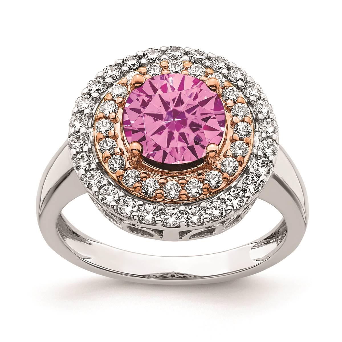 Pure Fire 14kt. Two-Tone Lab Created Pink Sapphire Round...