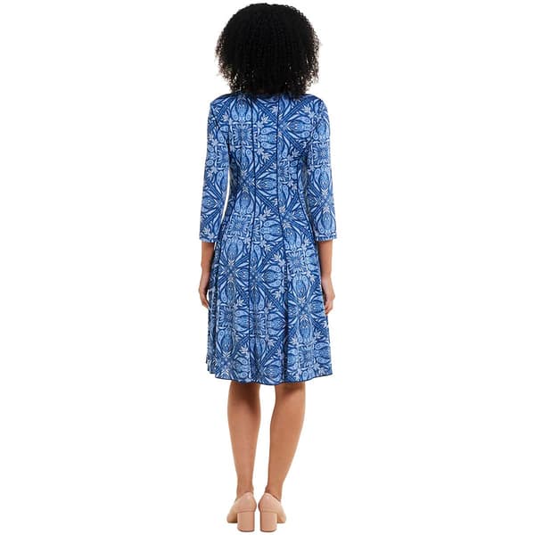 Womens Sami & Jo 3/4 Sleeve Paisley Pintuck Panel Shift Dress