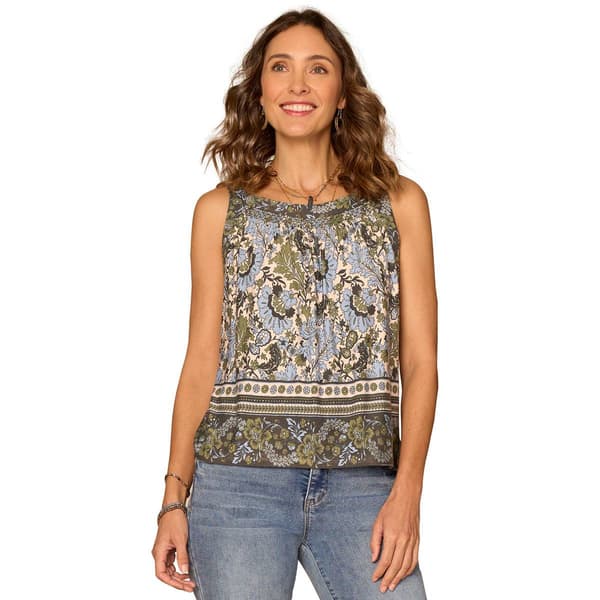 Womens Democracy Sleeveless Smocked Print Knit Tank - image 