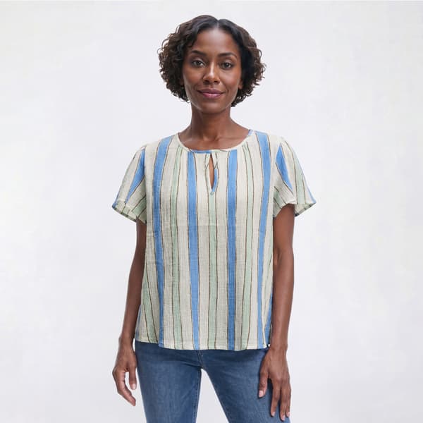 Womens Preswick & Moore(R) Short Flutter Sleeve Stripe Blouse - image 