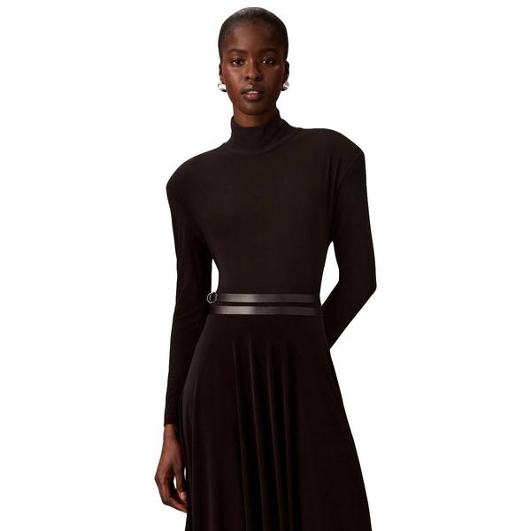 Womens Calvin Klein Long Sleeve Turtleneck Belted Midi Dress
