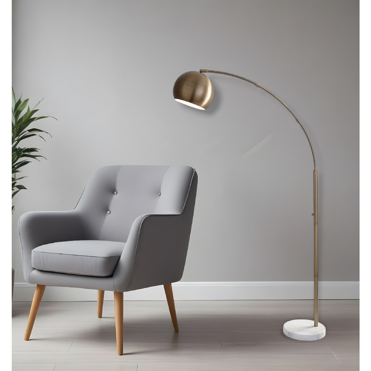 HomeRoots 78in. Brass Arc Floor Lamp With Bowl Shade
