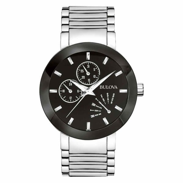 Mens Bulova Stainless Steel Black Dial Watch - 96C105 - image 