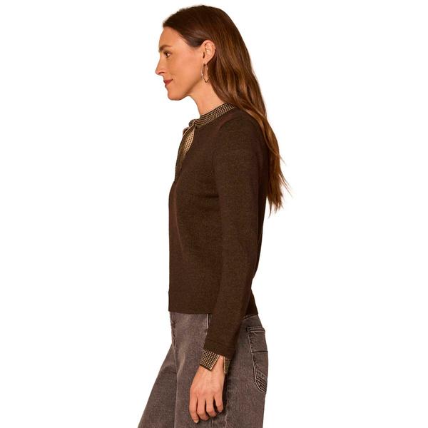 Womens Democracy Long Sleeve Tie Neck Pull Over Sweater
