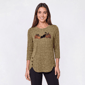 Womens Tru Self 3/4 Sleeve Cat & Pumpkin Button Accent Tee - image 1