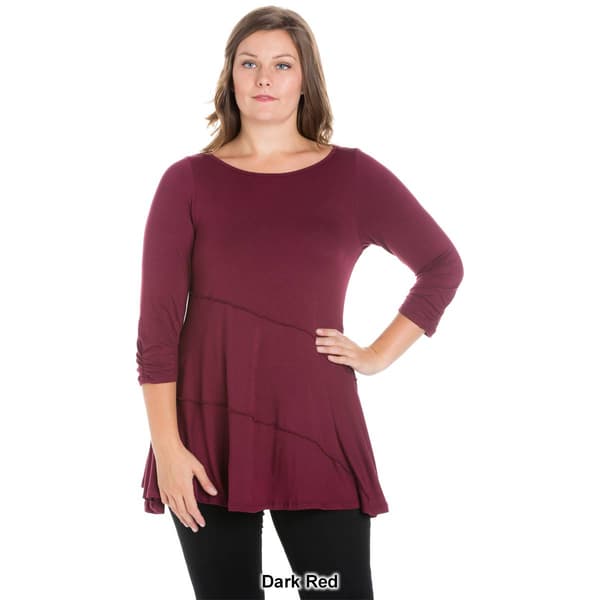 Plus Size 24/7 Comfort Apparel Ruched Sleeve Swing Tunic