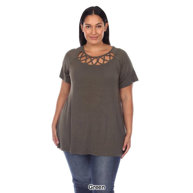 Plus Size White Mark Crisscross Neckline Short Sleeve Tunic