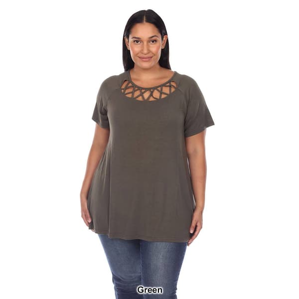 Plus Size White Mark Crisscross Neckline Short Sleeve Tunic