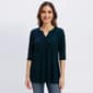 Petite Napa Valley 3/4 Sleeve Small Leaf Pleat Henley Blouse - image 2