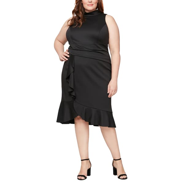 Plus Size SLNY Sleeveless Mock Neck Scuba Ruffled Dress - image 