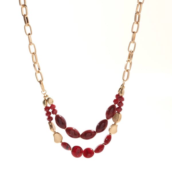 Ashley Cooper(tm) Worn Gold-Tone & Wine Red Bead 2-Row Necklace - image 