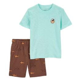 Toddler Boy Carter''s&#40;R&#41; Solid Top & Shark Print Shorts Set