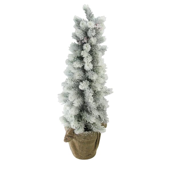Northlight 2ft. Potted Flocked Mini Pine Slim Christmas Tree - image 