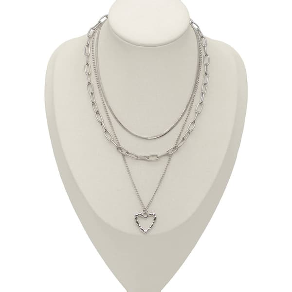 Ashley Silver 3 Row Layered Cut Out Heart Pendant Necklace - image 