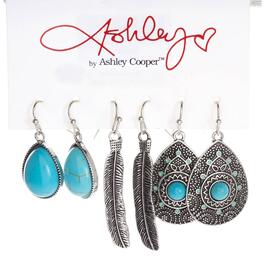Ashley Antique Silver Plated 3pr. Earrings w/ Turquoise Stones