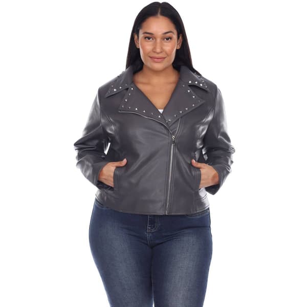 Plus Size White Mark Faux Leather Motorcycle Jacket