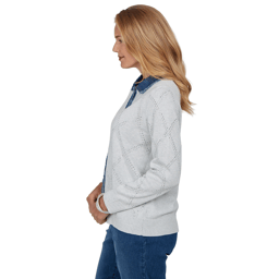 Womens Alfred Dunner Ann Arbor Denim Trim Rhinestone Cardigan