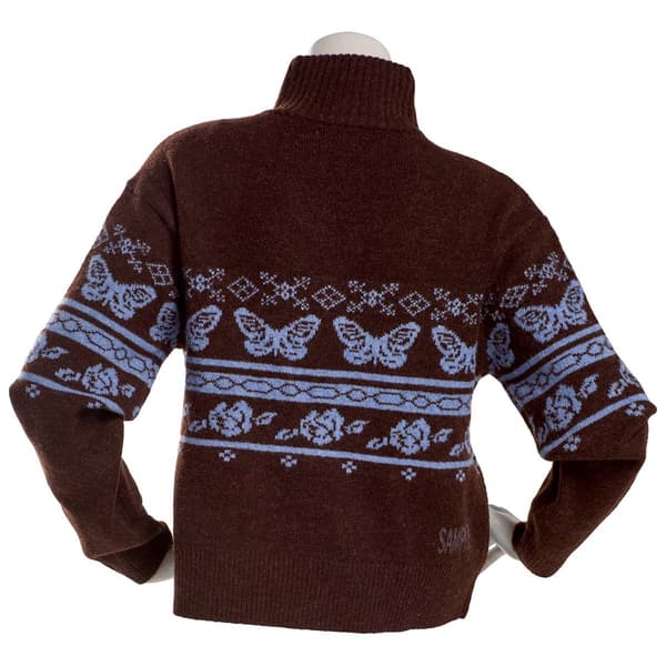 Juniors No Comment Mossy Jacquard Mockneck Zip Front Cardigan