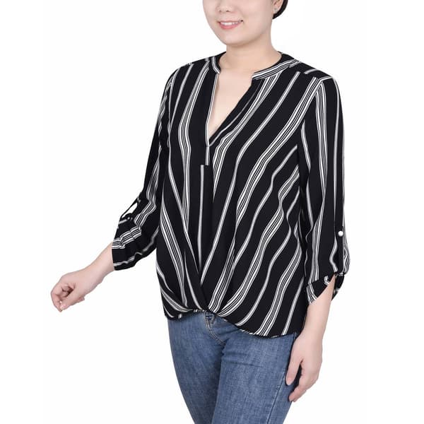 Womens NY Collection Roll Tab Sleeve Pleat Front Hem Blouse