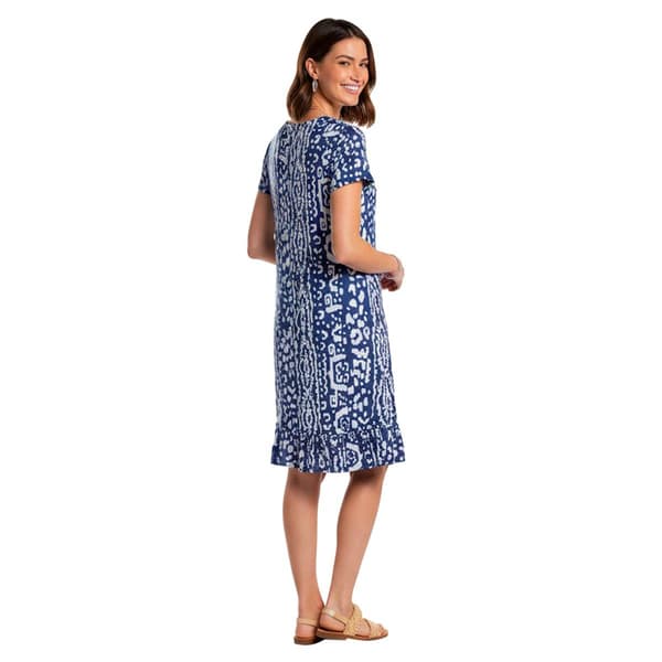 Plus Size MSK Short Sleeve Abstract Ruffle Hem Shift Dress