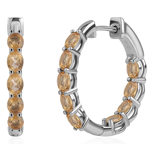 Gemstone Classics(tm) 4x3mm Oval Citrine Inside Out Hoop Earrings