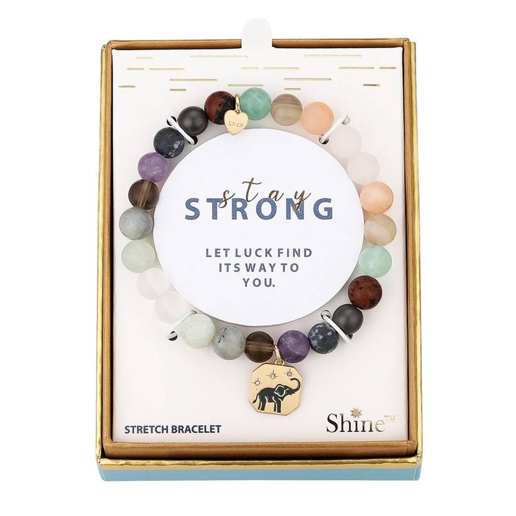 Shine Gold Flash Plated Multi Matte Stone Elephant Bracelet