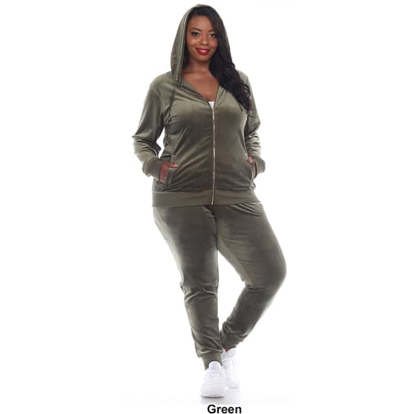 Plus Size White Mark Two Piece Velour Tracksuit Set