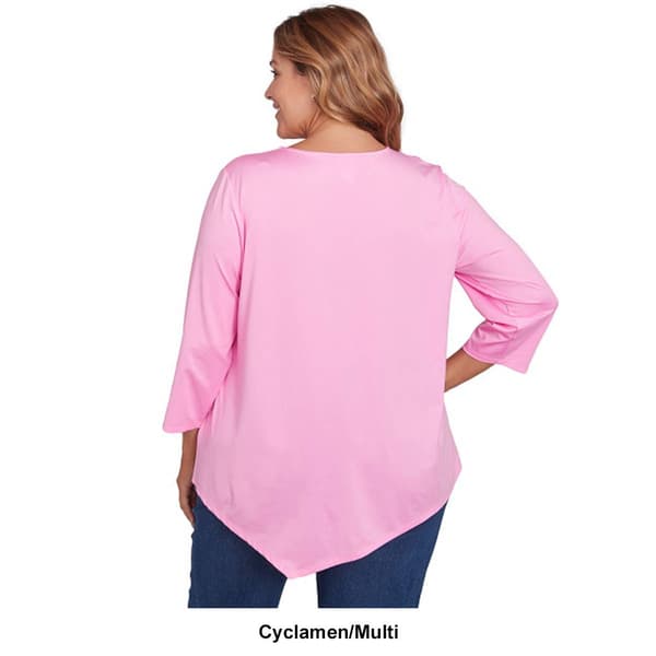 Plus Size Ruby Rd. Spring Oasis Knit Floral Asymmetrical Blouse